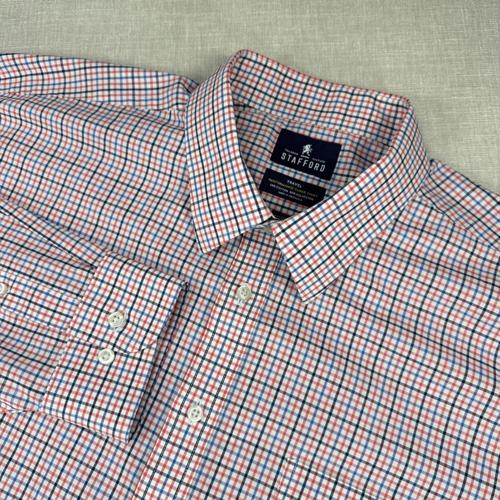 Stafford Button Down Shirt Mens 18 36-37 Multi Color Travel Performance Stretch